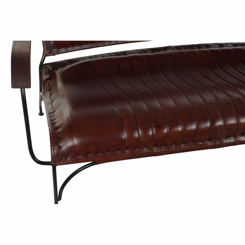 Bench with backrest DKD Home Decor Metal Wood Brown Leather (127 x 70 x 74 cm)