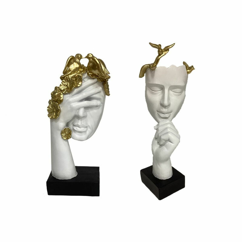 Decorative Figure DKD Home Decor Face Golden White Resin (14,5 x 9,5 x 31 cm) (2 Units)