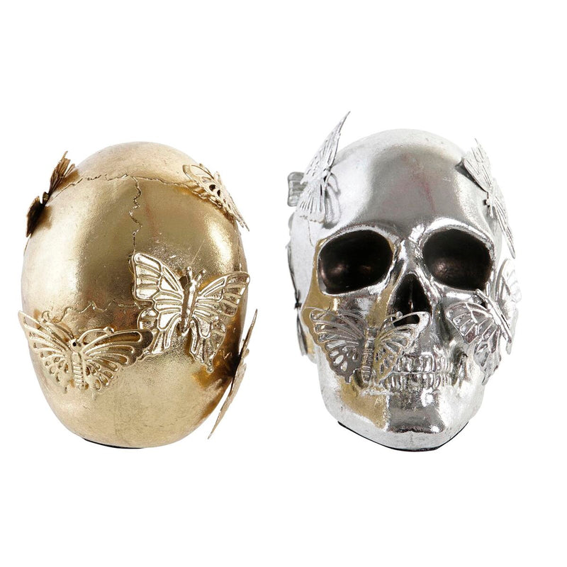 Decorative Figure DKD Home Decor Silver Golden Resin Skull (16,5 x 10,5 x 11,5 cm) (2 Units)