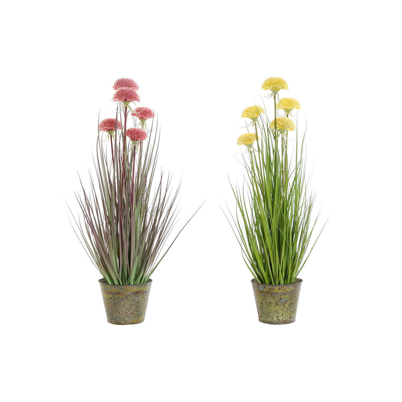 Decorative Plant DKD Home Decor Pink Metal Yellow PVC (30 x 30 x 78 cm) (2 Units)