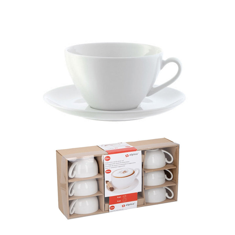 Set of Mugs with Saucers Alpina 200 ml White 12 Pieces