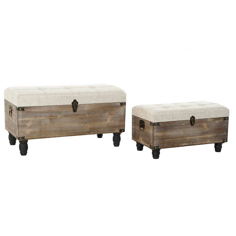Storage chest with seat DKD Home Decor 2 Pieces Beige Wood Polyester (80 x 40 x 44 cm)