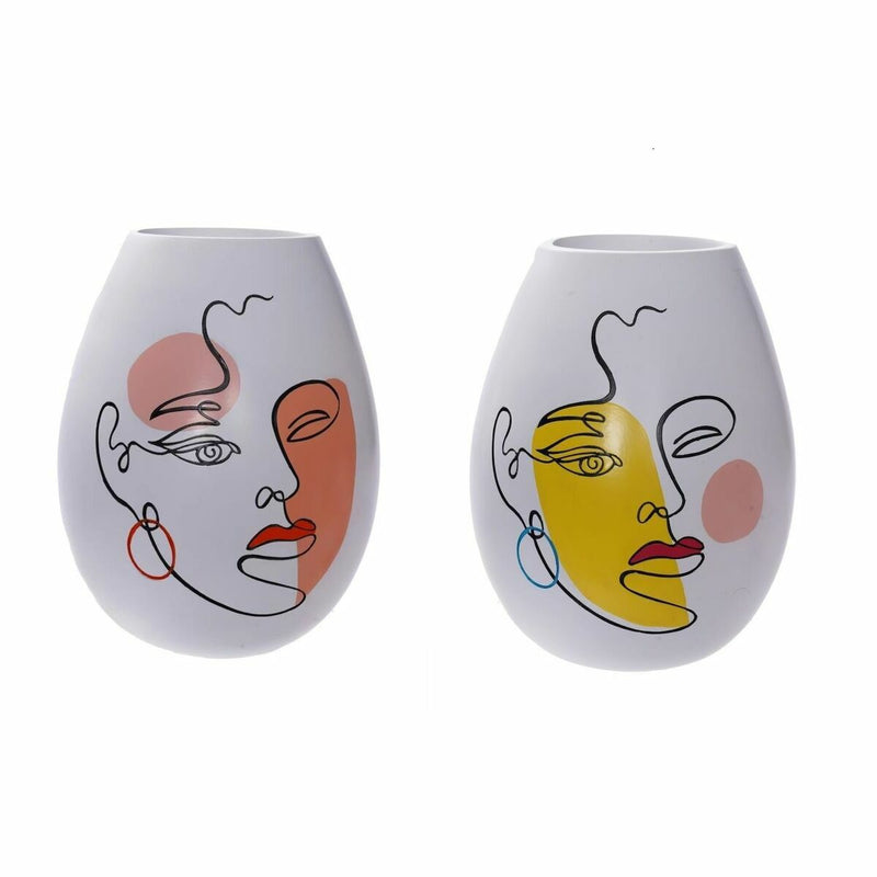 Vase DKD Home Decor Face White Resin Multicolour (22,5 x 22,5 x 29 cm) (2 Units)